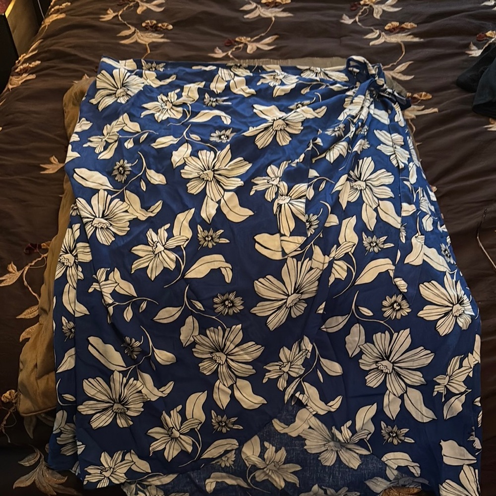 Sonoma Blue and White Hibiscus Skirt